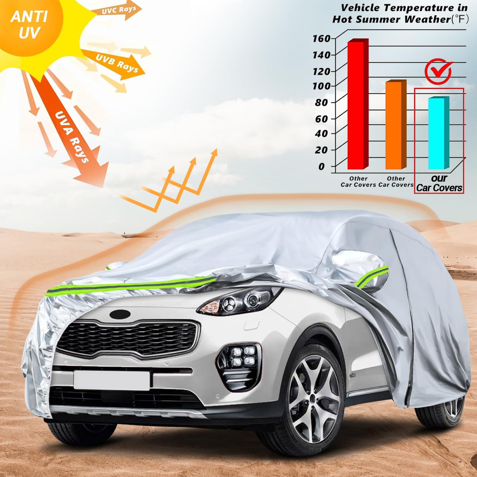 Telo Copriauto Impermeabile per Esterno Adatto per Kia Sportage 2010-2025, Copertura Completa per Estate, Protezione da Pioggia, Sole, Polvere e Raggi UV, Argento