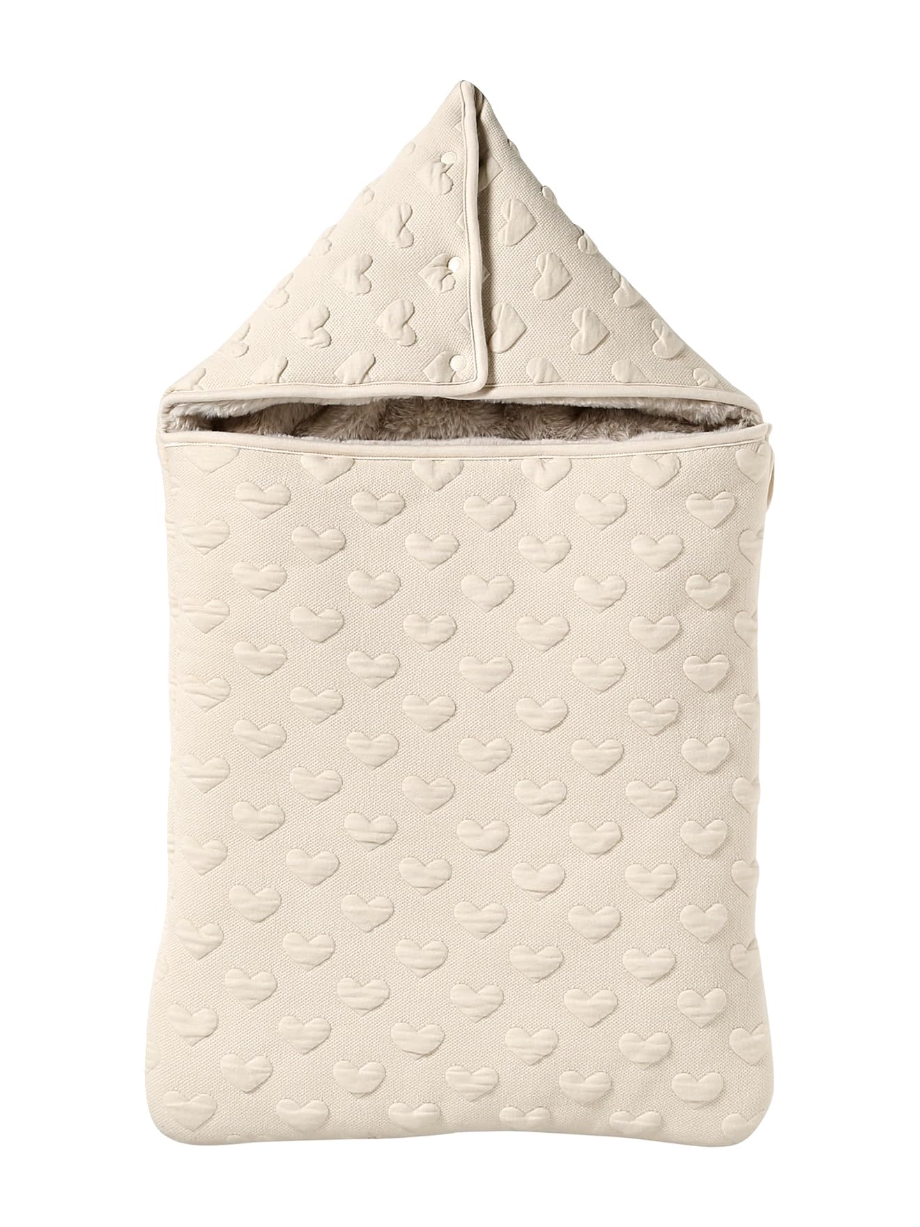 VERTBAUDET Warmer Baby Ausfahrsack mit Jacquard-Herzen beige