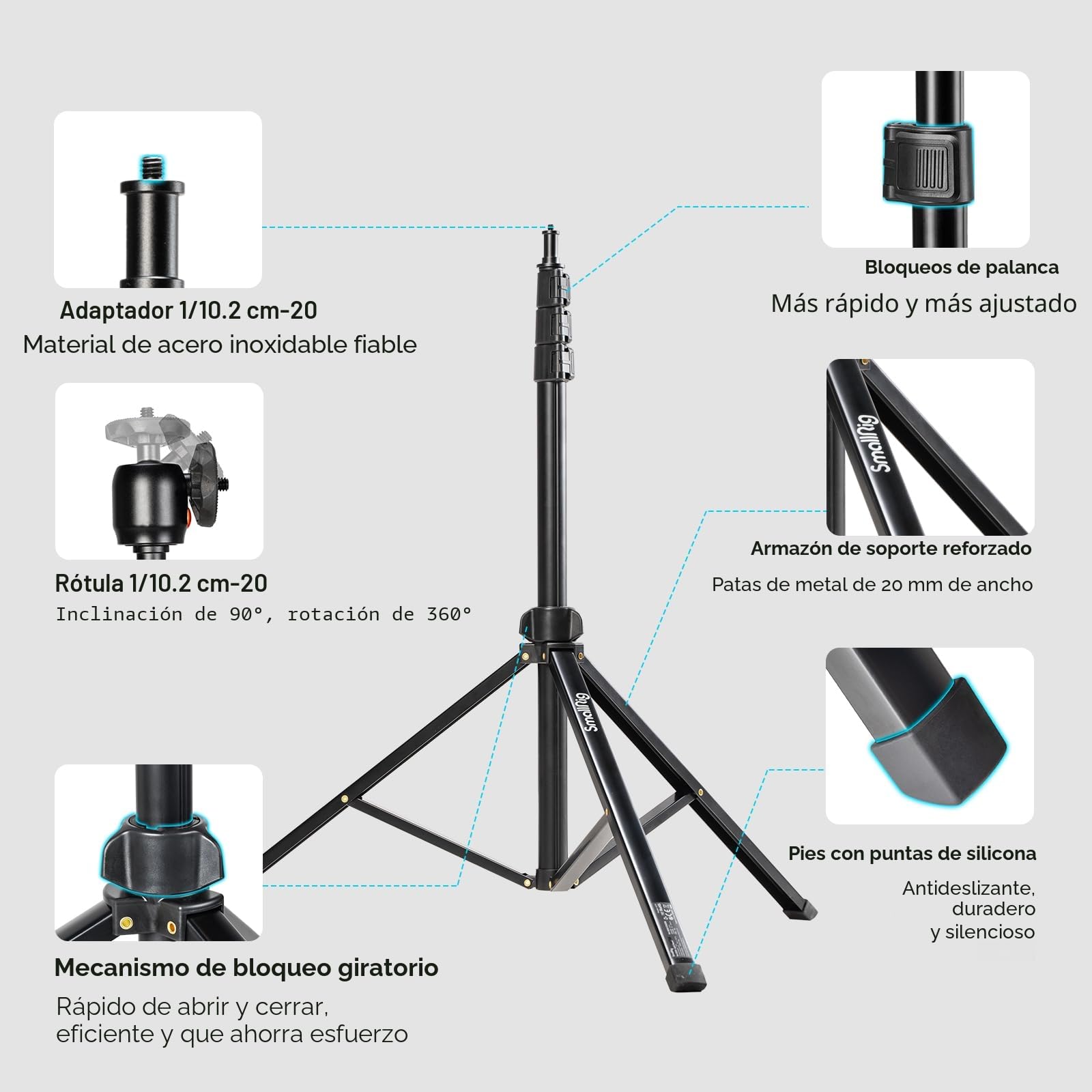 SMALLRIG Soporte de Luz de 200cm, Trípode Portátil para Fotografía, Ideal para Reflectores, Cajas de Luz, Luces de Estudio, Anillo de Luz, Carga Máxima 4kg, Tamaño Plegado 56cm, RA-S200-4379