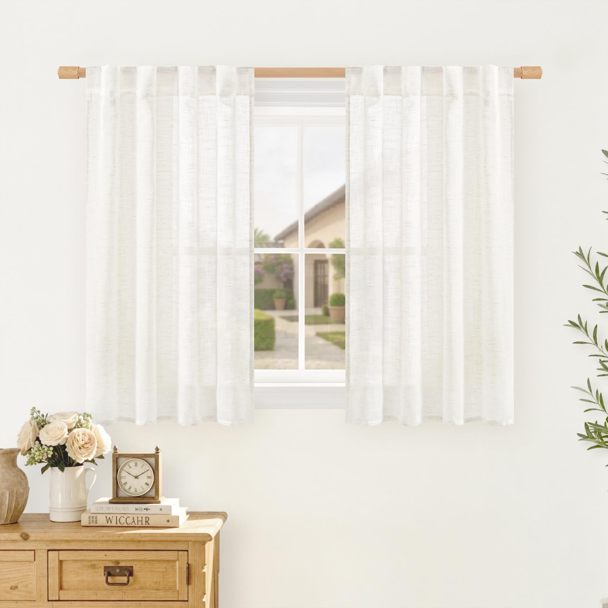 LAMIT Natural Linen Semi Sheer Curtains 84 Inches Long 2 Panels, Living Room Linen Textured Light Filtering Drapes Back Tab and Rod Pocket Neutral Window Panels for Bedroom/Sliding Door, 52 x 84 Inch — view 42