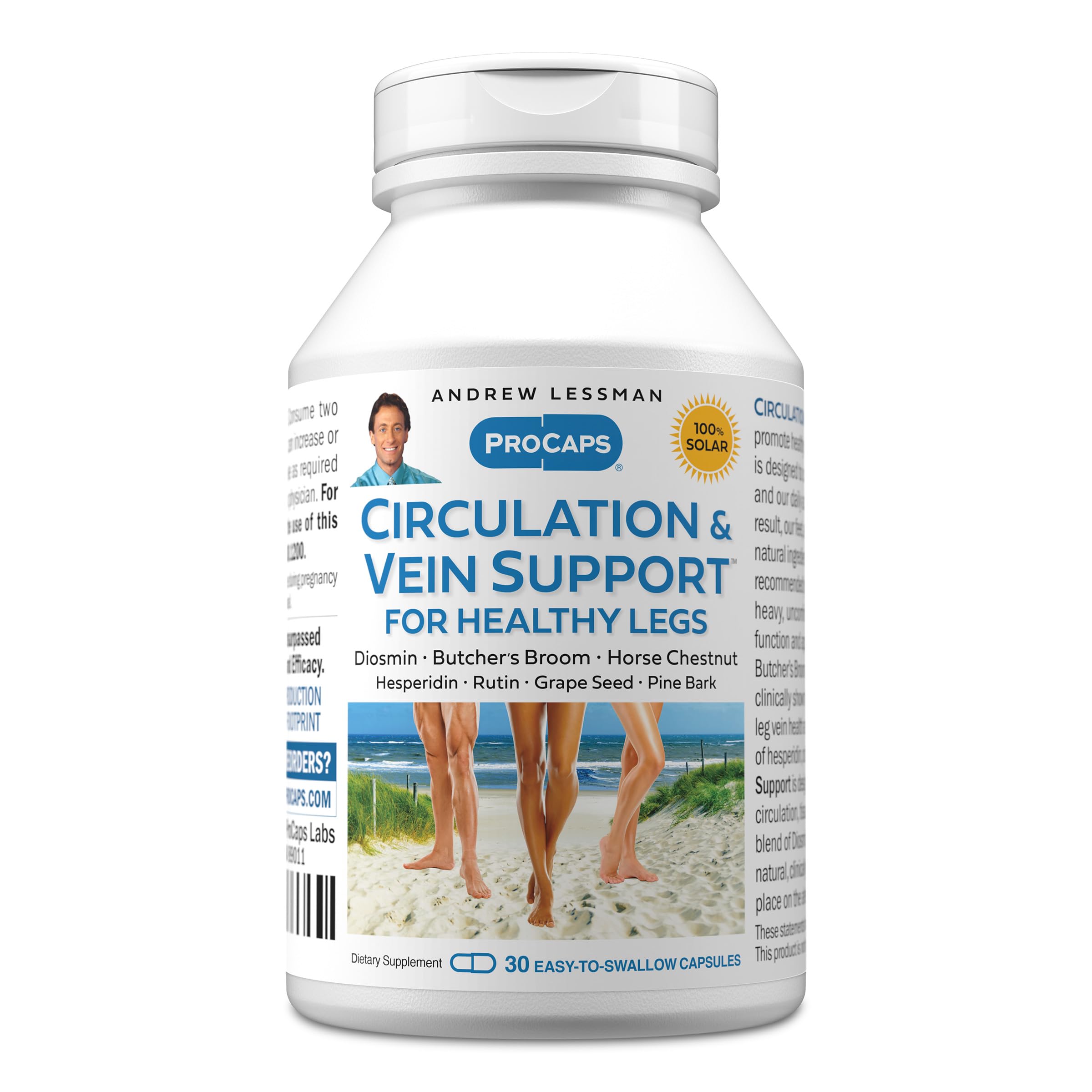 ANDREW LESSMAN Circulation & Vein Support for Healthy Legs 30 Capsules - High Bioactivity Diosmin, Butcher's Broom, Visibly Reduces Swelling & Discomfort in Feet, Ankles, Calves, Legs