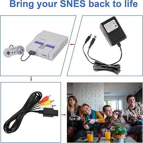 Miniatura 6 de SNES - Fuente de alimentación y cable AV cable de alimentación de CA y audio y video RCA AV compatible con Super Nintendo adaptador de corriente