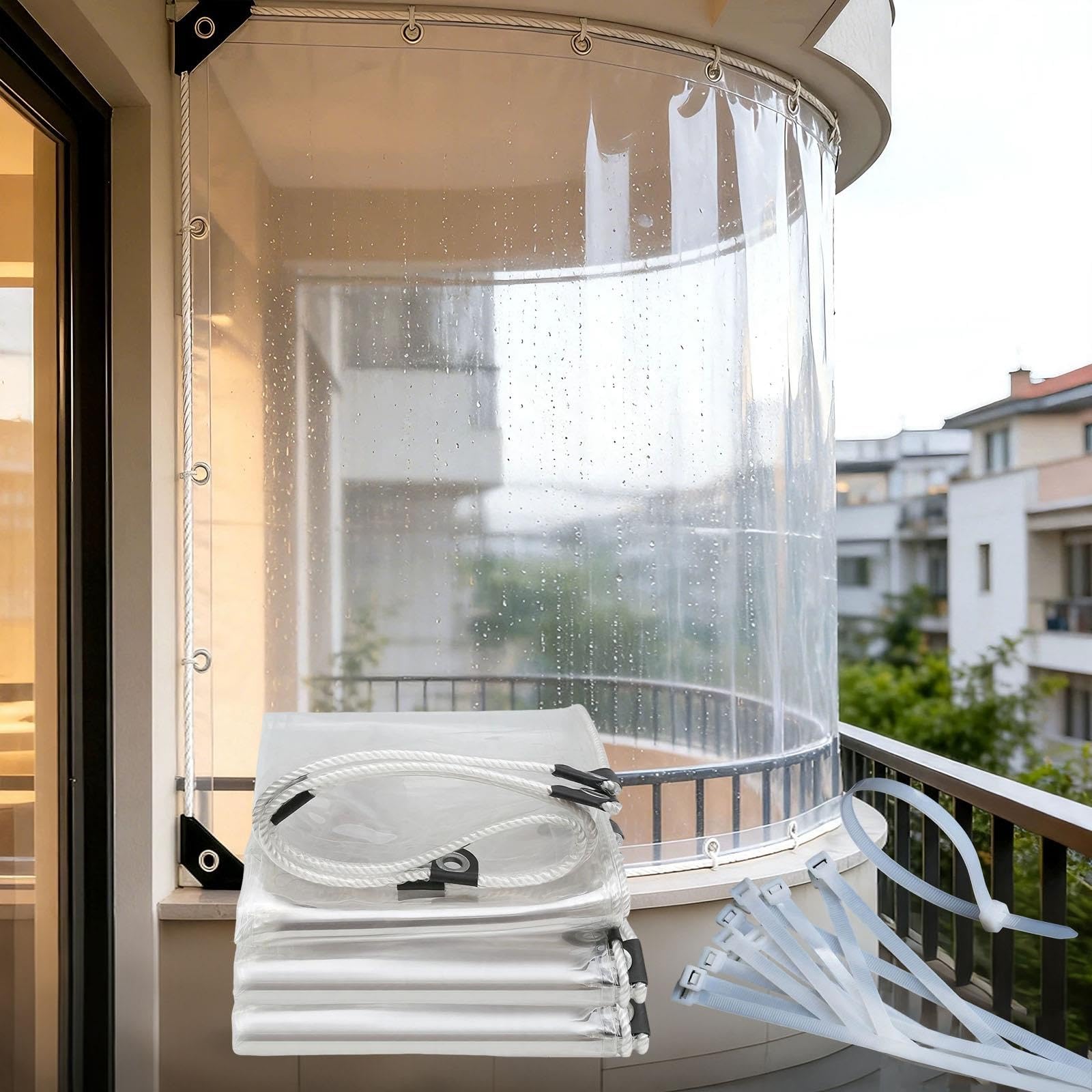 Generisch Klarer PVC-Balkon-Regenvorhang Wasserdicht,Winddicht,staubdicht | Transparente Plane 10 Nylonbändern for offene Terrassen,transparente Plane(1.2x4m)