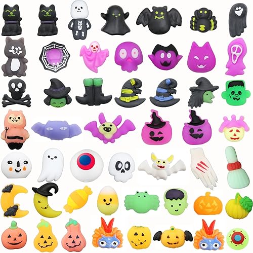 50 juguetes esponjosos Mochi de Halloween, fiesta de Halloween, calabaza, fantasma, araña, juguetes de Halloween, mini lindo, decoraciones de