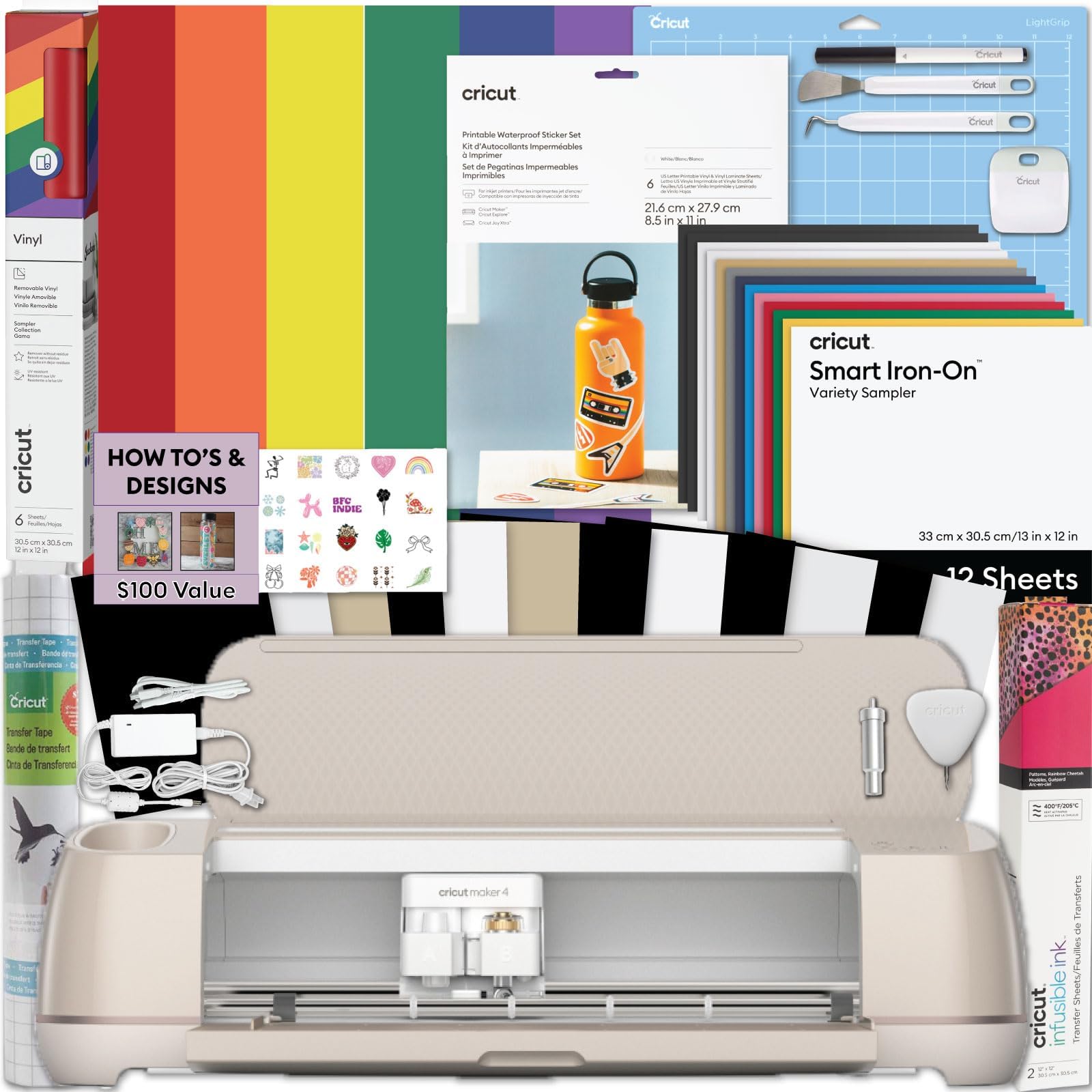Cricut Maker 4 Sticker Making Bundle - Print Then Cut Machine with Waterproof Sticker Paper, Vinyl & Tools for Custom Stickers & Small Business
