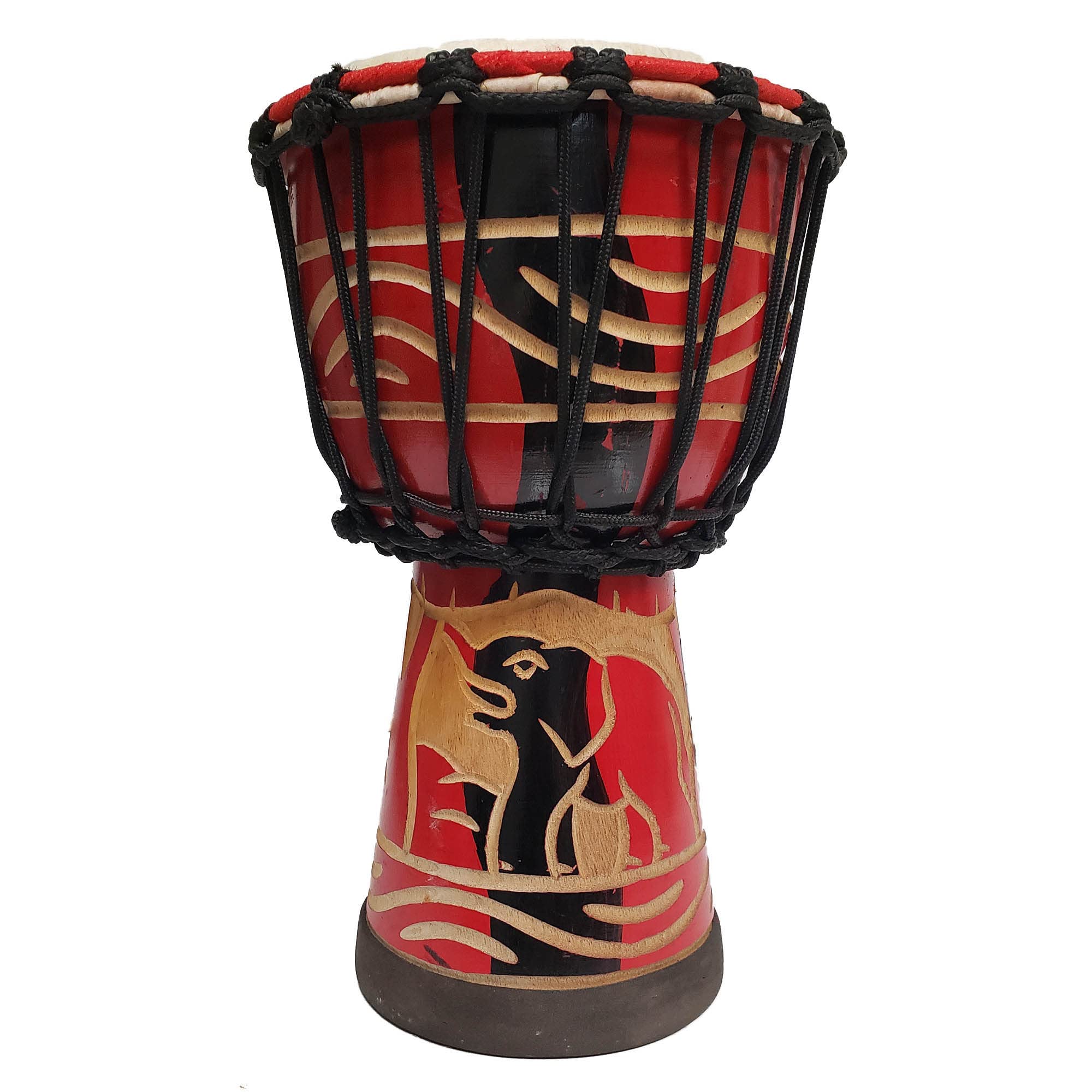 Stoneage Arts Djembe Drum Carved Bongo African Also An Awesome Gifting Idea Unique Décor Option. Carver Abstract Elephant Giraffe Turtle. (12 Inch, Elephant Red)