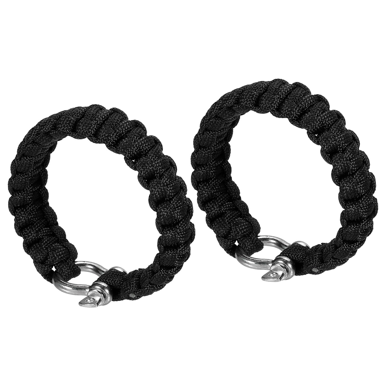 PATIKIL Survival Paracord Bracelets, 2 Pack Braided Bracelet with O-shaped Stainless Steel Buckle Party Favors Camping Gifts Outdoor Wraps for Men, Black