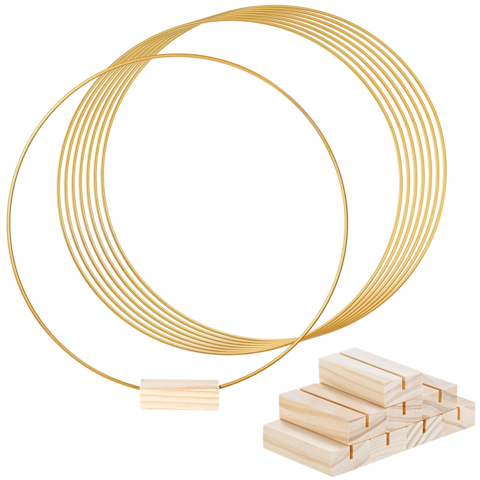 25 Stk. Metall-Blumenringe mit 25 Holzständern, runde Golddeko für Tisch und Wand, Kränze mit Haltern für DIY, Taufparty, Hochzeitsdeko und weitere Anlässe, 11,8 Zoll Durchmesser