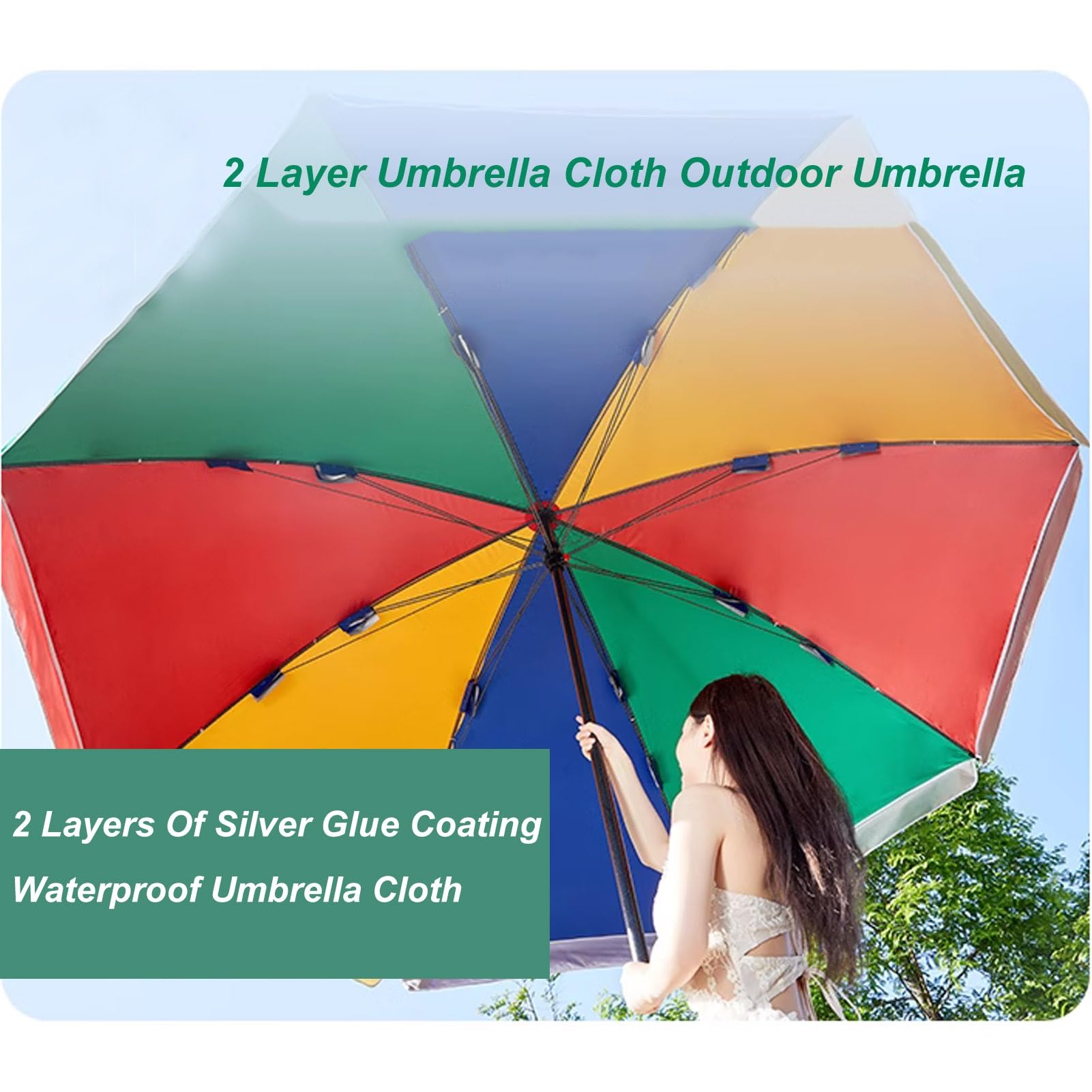 240cm Tęczowy Parasol Plażowy, Przenośny Parasol Zewnętrzny o Regulowanej Wysokości, Odporny Na Wiatr, Ochrona Przed Promieniowaniem UV Parasol Ogrodowy Patio Camping z 8 Żebrami