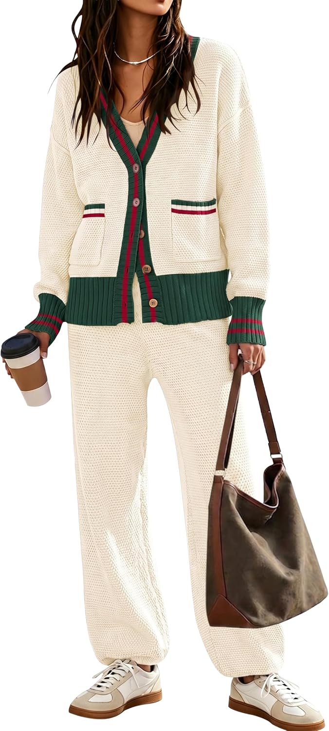 Women's 2 Piece Outfit Lounge Sets Trendy Cardigan Sweater Set Loungewear