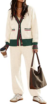 Women's Two-Piece Waffle-Knit Cardigan and Lounge Pants Set