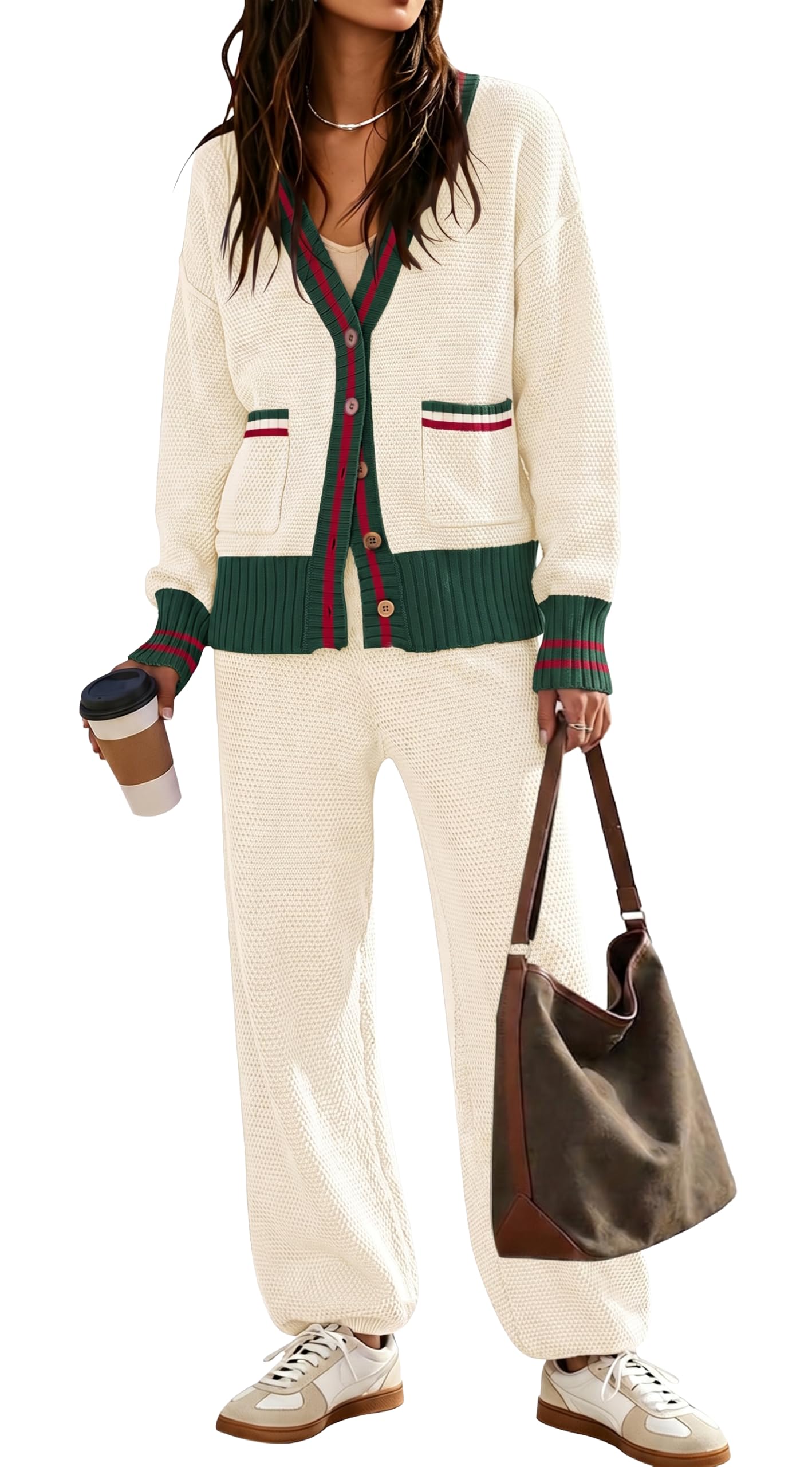 Women's 2 Piece Outfit Lounge Sets Trendy Cardigan Sweater Set Loungewear
