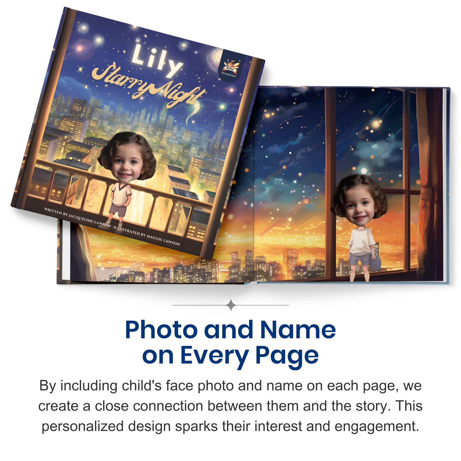 ELFINK - Libro di favole personalizzato per bambini, notte stellata, nome e foto personalizzati, idea regalo per bambini, motivo: "Bedtime Story" (copertina morbida)