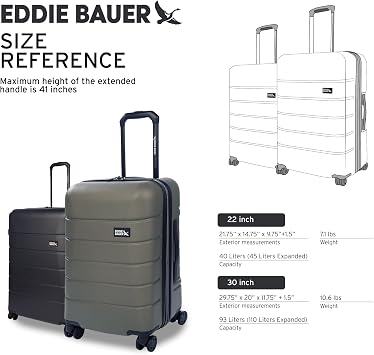 Eddie Bauer Glacier Carry-On 22 Luggage | Hardside | Spinner Wheels | Expandable | Lightweight | Travel Essentials - Storm Blue