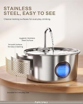 Cat Water Fountain Stainless Steel - 108oz/3.2L Automatic Cat Water Fountain for Drinking with 3PCS Filters, Metal Pet Water Fountain Water Dispenser for Cats, Dogs, Multiple Pets