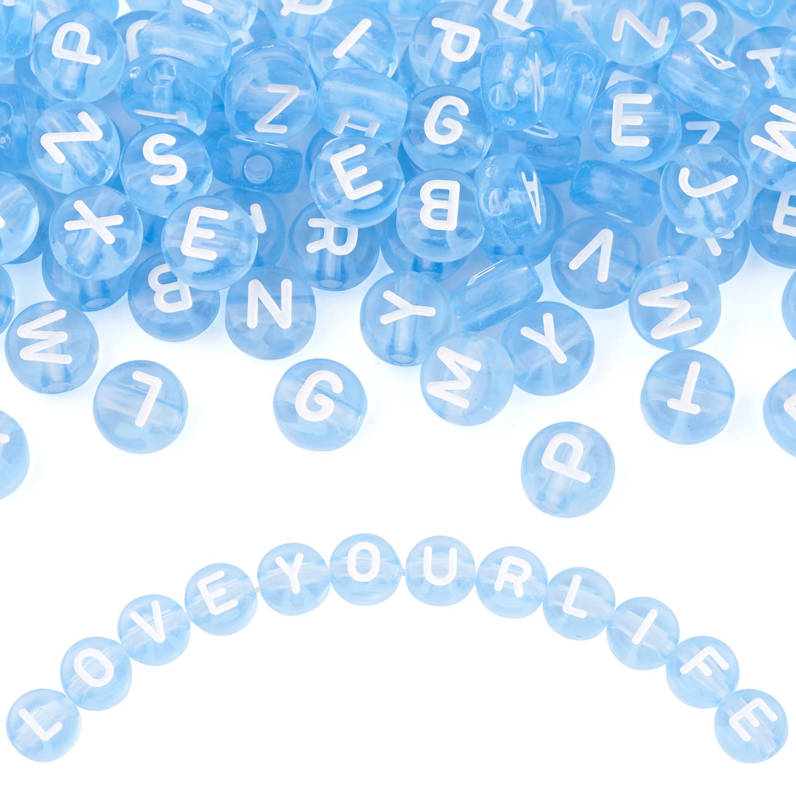 Acrylic Letter Beads, 7 mm, 370 pieces, Sky Blue Beads