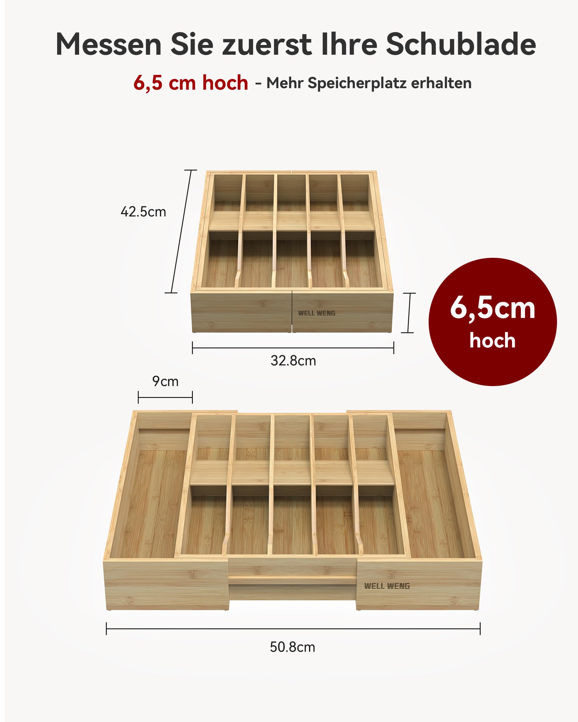 WELL WENG Besteckkasten für Schubladen,Verstellbarer Besteckhalter