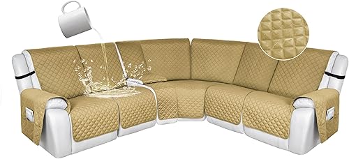 Miniatura 30 de HDCAXKJ 100% Fundas impermeables para sofá seccional reclinable en forma de L, funda de sofá reclinable acolchada lavable, fundas de esquina para
