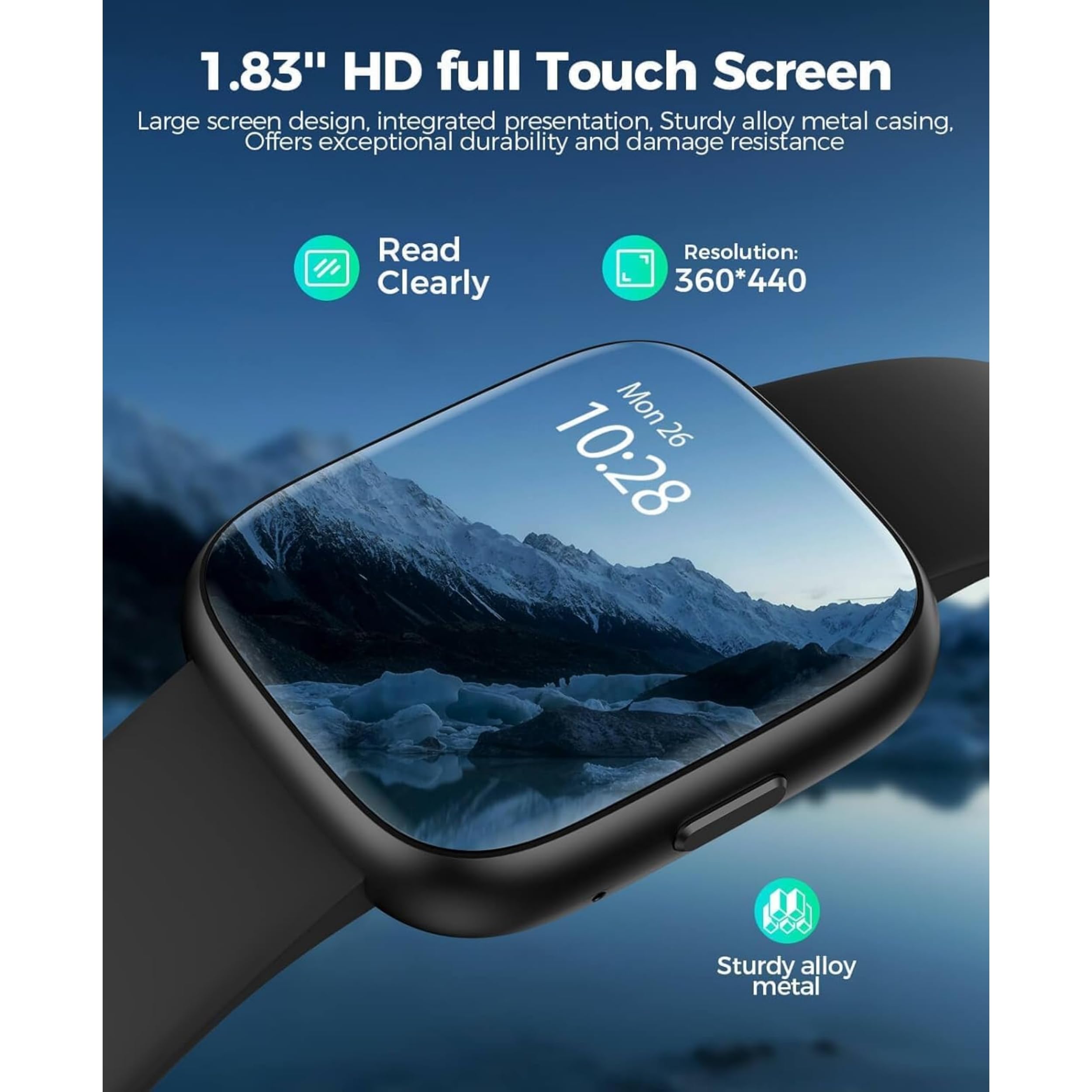 Montre Connectée Smartwatch Alexa Intégré 1,83" HD IP68 Étanche 100+ Modes Sportifs Fréquence Cardiaque Noir