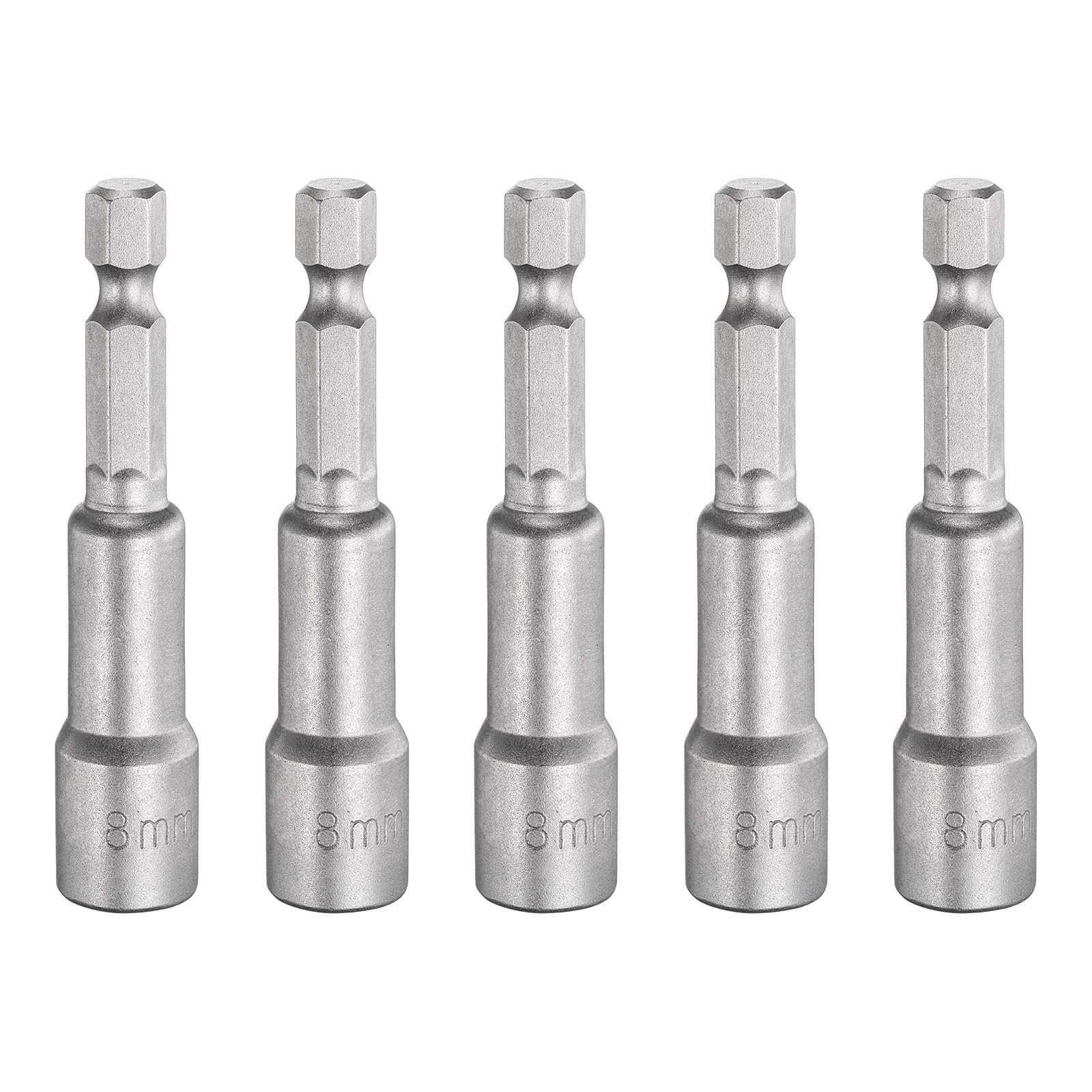 sourcing map 5pcs Nut Driver Drill Bit 8mm Metric Socket 1/4" Hex Shank 2.56" (65mm) Long Magnetic 6-Point Sockets Quick Change CR-V Steel Bolt Setters for Power Drill Drivers