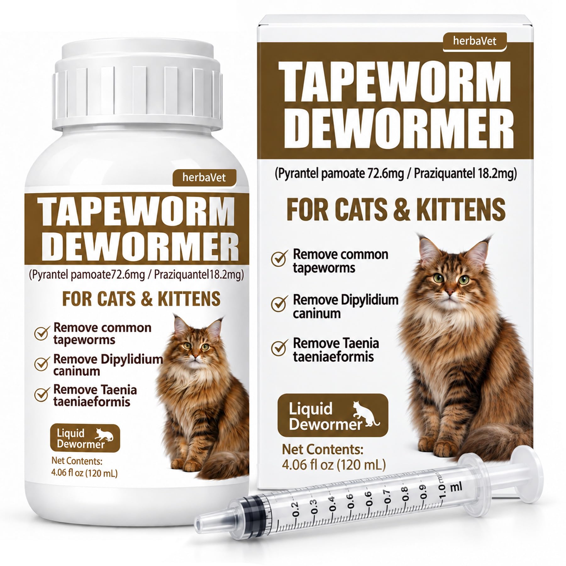 Cat Dewormer for Cats & Kittens, Broad Spectrum for Tapeworms, Roundworms & Hookworms