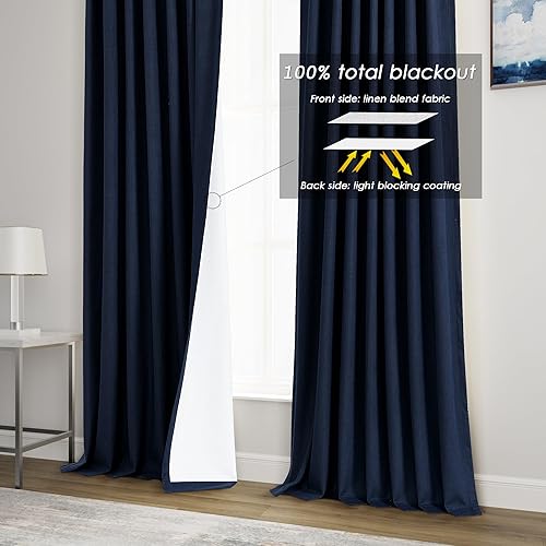 Miniatura 7 de Cortinas opacas de lino azul marino de 84 pulgadas para dormitorio, cortinas plisadas modernas para sala de estar, 84 pulgadas de largo, 2 paneles