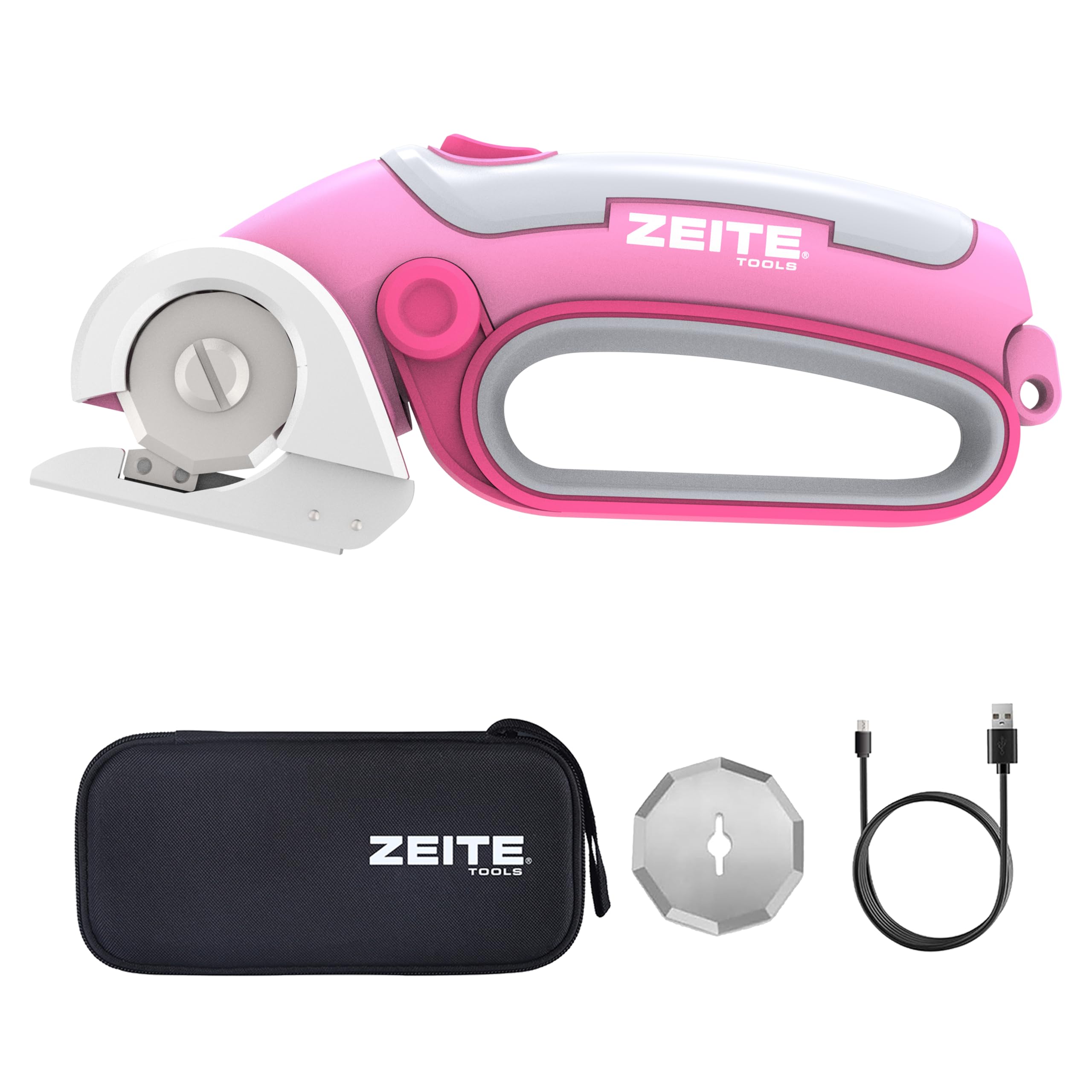 Zeite Pink 4V Cordless Electric Scissors Cardboard Cutter With 2 X Blades,1 X Storage Case,1 X Usb Charging Cable,Rotary Cutter For Box Plastic Carpet Fabric, Easy To Hold And Safety,