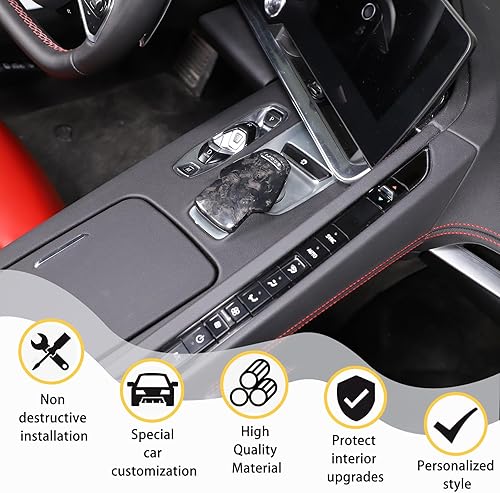 Vista 25 de Cubierta de la perilla de la palanca de cambios compatible con Corvette C8 Z06 Z51 2020 2021 2022 2023, cubierta de perilla de selector de modo