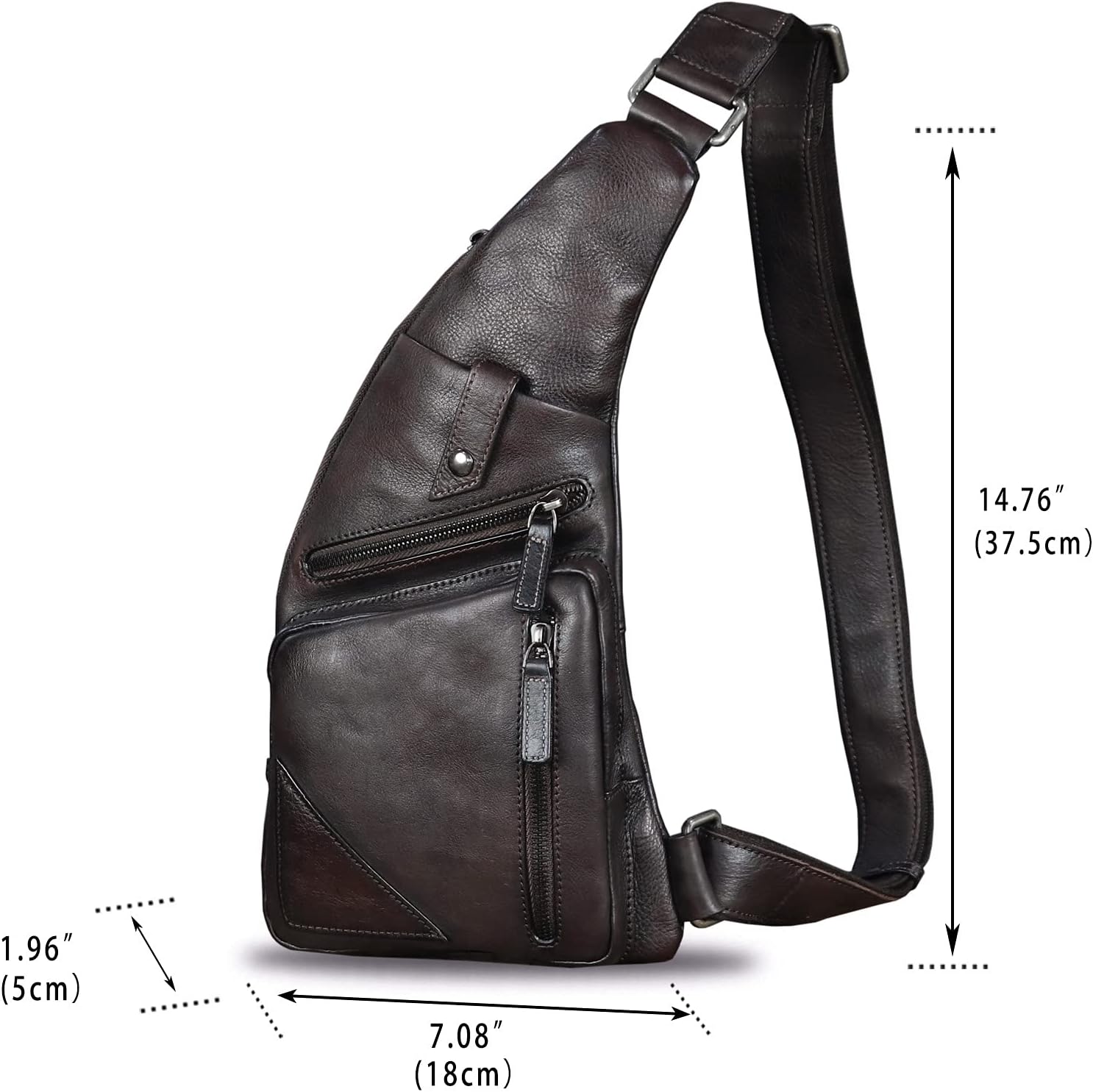Genuine Leather Sling Bag for Men Vintage Handmade Crossbody Daypack Hiking Backpack Retro Crossbody Shoulder Bags (DarkCoffee)