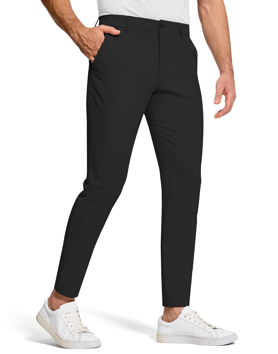 Mens Golf Dress Pants 30 Inseam Stretch Skinny Tapered Lightweight Breathable Chino with Pockets for Casual Work