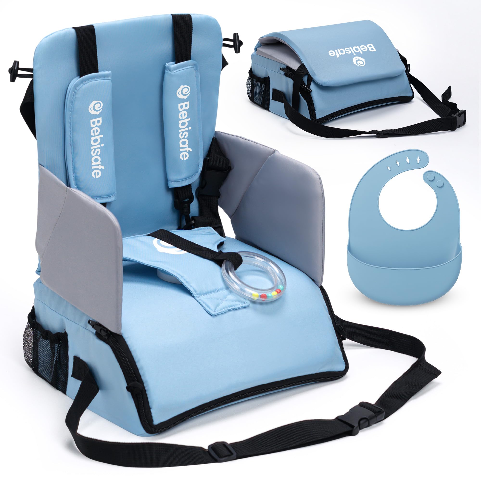 Tronas de Bebe - Trona Portatil Bebe Plegable - Alzador Silla para Niños comer - De Viaje Portatil y Plegable - Alzador Silla comer - Elevador para niños - Incluye Babero Silicona (Azul)