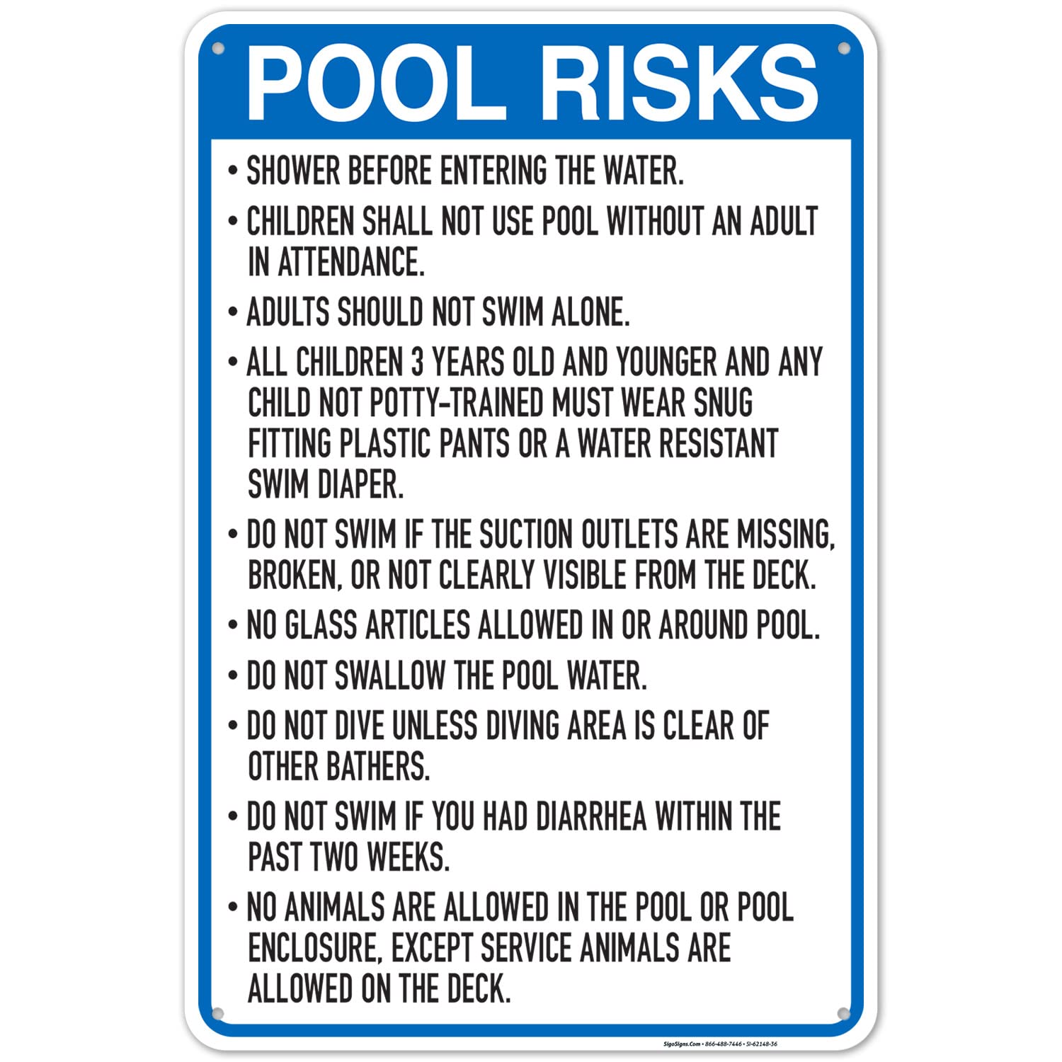 Georgia Pool Risks Sign, Complies with State of Georgia Pool Safety Code, 24x36 Inches, 55 mil Thick HDPS (high Density polystyrene), Made in USA