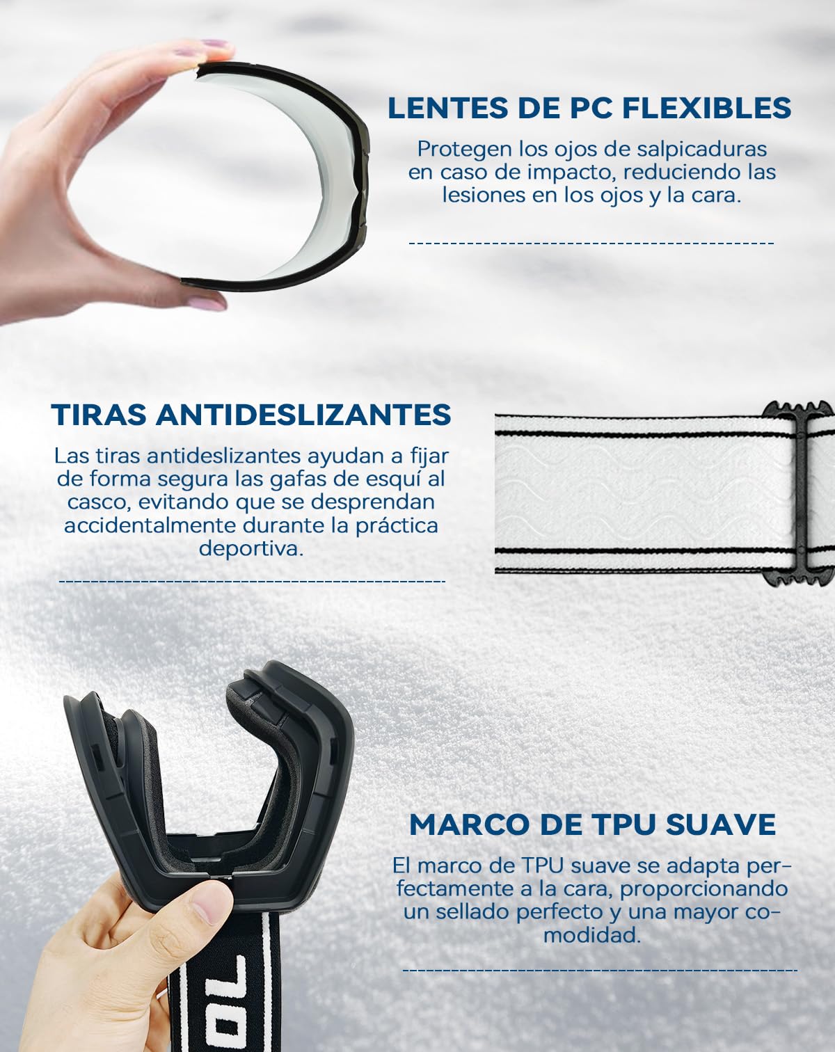 BEACOOL Gafas de Esquí,Anti-niebla, Anti-UV, Chop-Viento,OTG Gafas de ski para usuarios de gafas Hombres Mujeres,para Moto de Nieve, Escalada