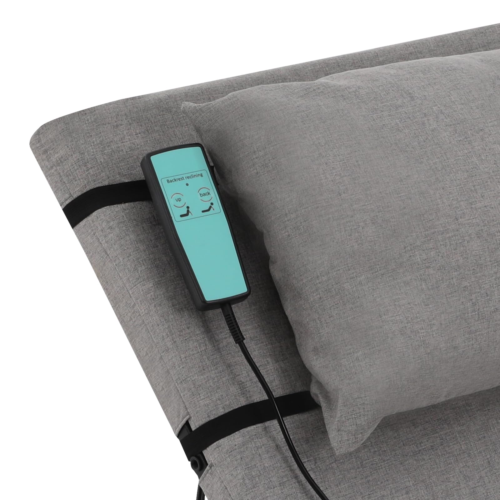 Dossier CosyLift, dossier électrique relevable, angle réglable de 2 à 80 °, avec télécommande, amovible et pliable, capacité de charge de 300 kg, 120 x 75 x 12 ~ 73 cm