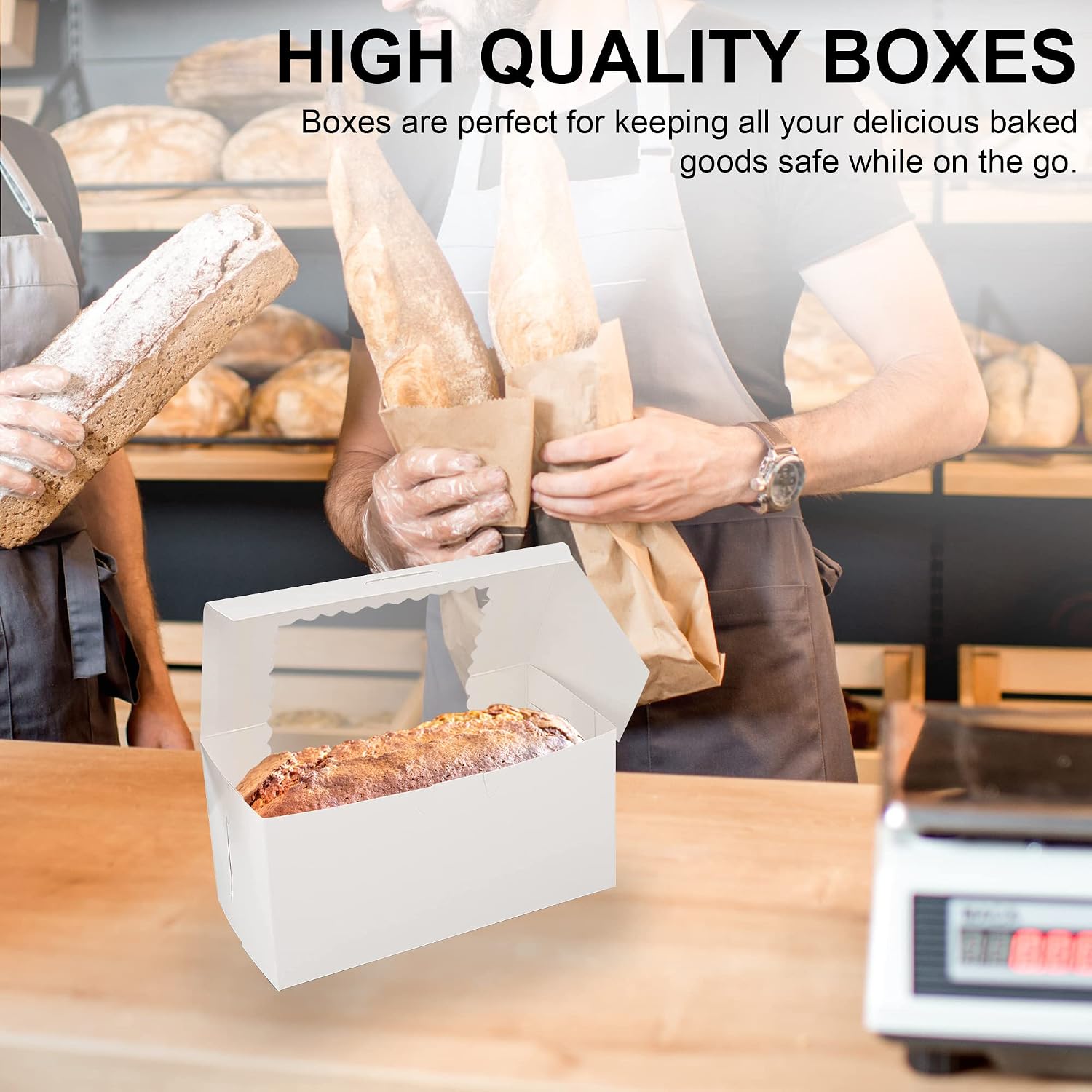 MT Products White Bakery Boxes with Window - Size of 8" x 4" x 4" - (15 Pieces) Pastry Box Keeps Pastries, Muffins, Donuts, and Cookies Safe - Made in the USA