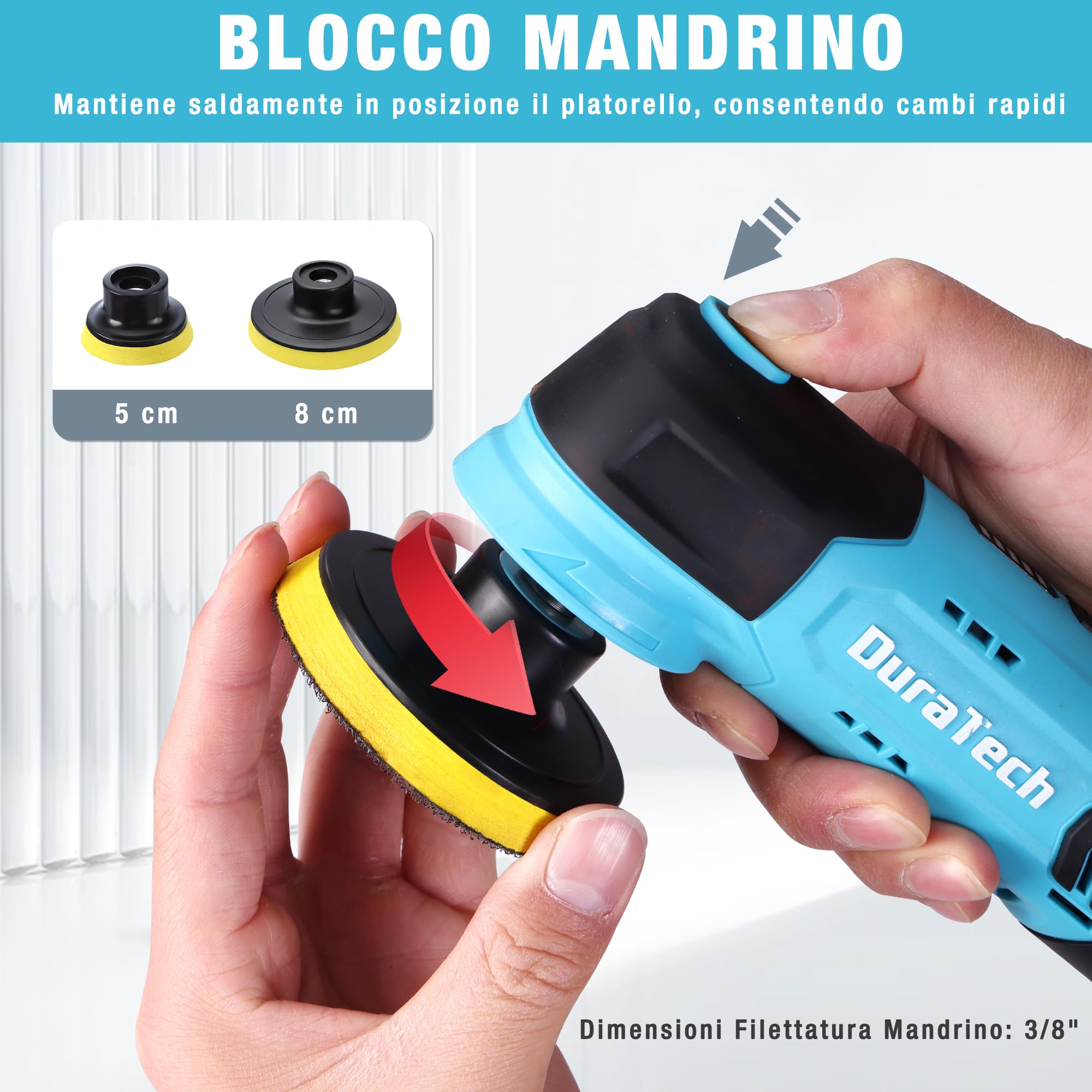 DURATECH Lucidatrice Elettrica 12V con Platorelli, 5 Velocità Regolabili fino a 3000 giri/min, con Spugne, Panni e Disco di Lucidatura, Lucidatrice per Auto, Mobili, Lucidatura Fai da te