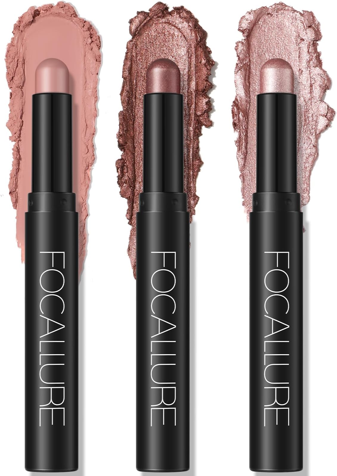 FOCALLURE 3PCS Cream Eyeshadow Stick Sets,Matte and Shimmer Eye Brightener, Light to Dark Pink Pencil,Long Lasting Eye Shadow Highlighter Makeup,Rose Hangover