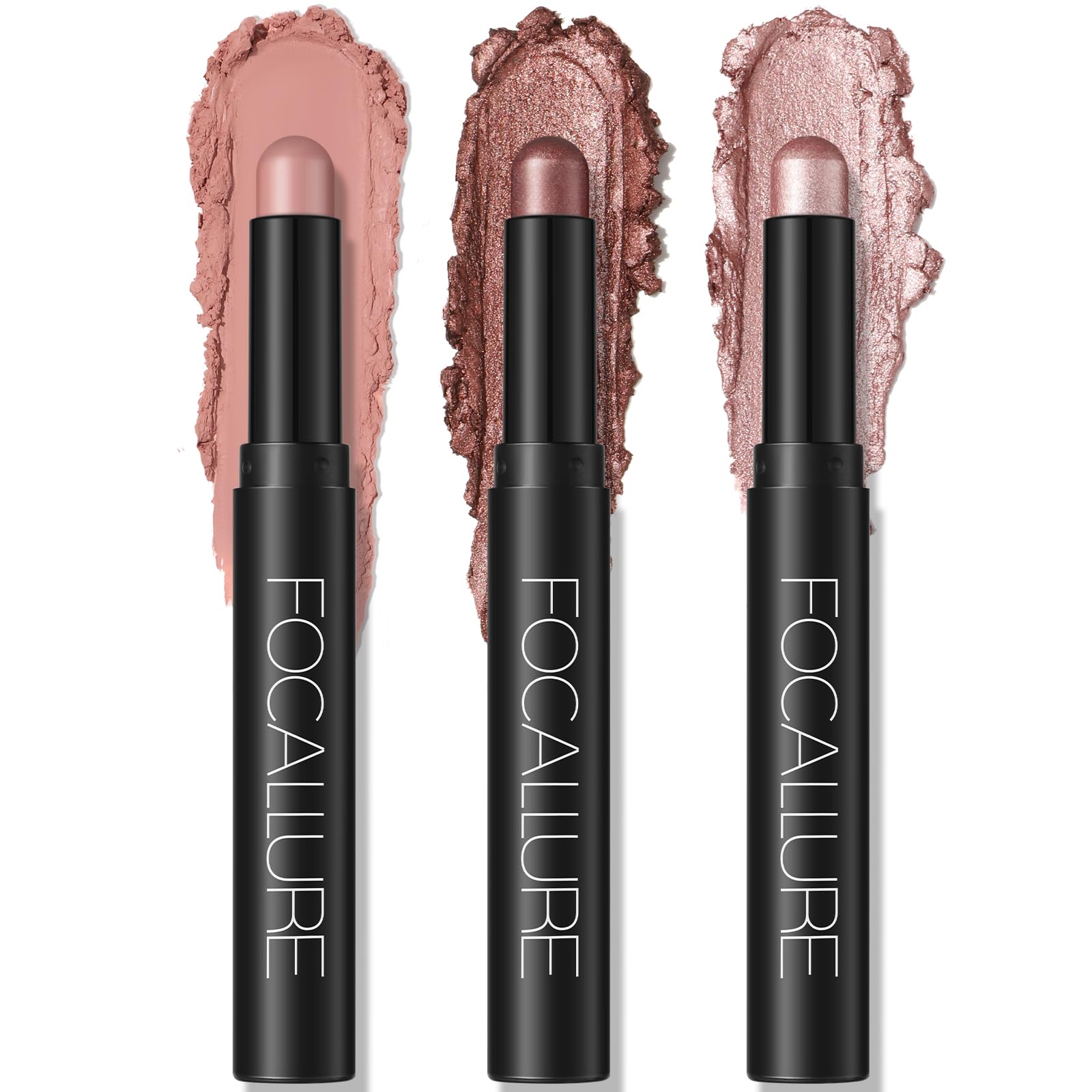 FOCALLURE Conjunto de 3 peças de bastão de sombra creme, clareador de olhos fosco e