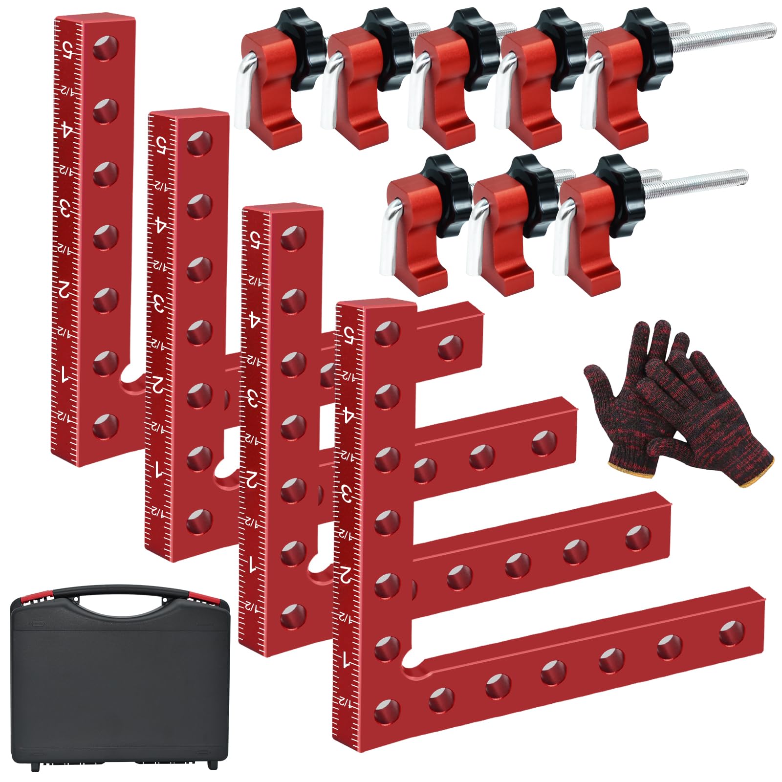 Pince à Angle Droit 90 Degrés, Serre Joint Angle Droit Aluminium 14 X 14 cm Equerre de Positionnemen Serre Cadre Fixation à Angle Outils de Travail du Bois, (Rouge 4 Pack)