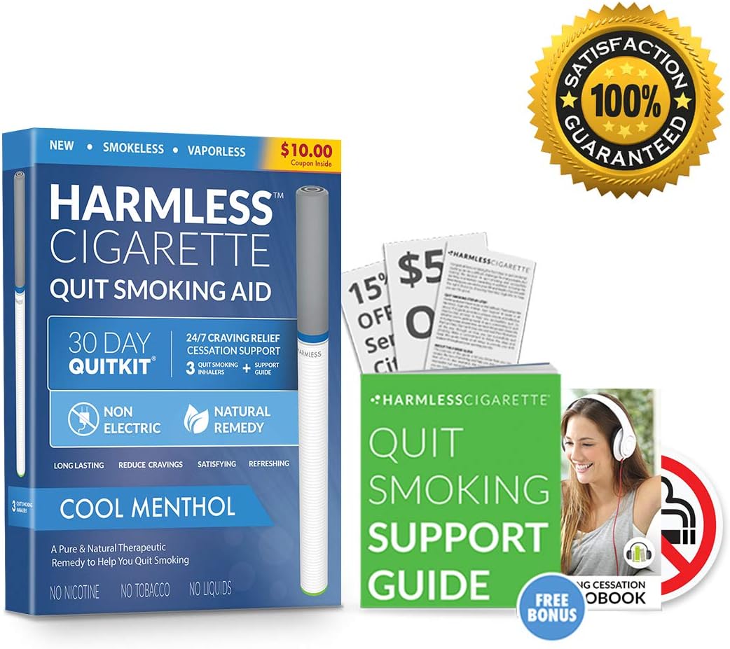 Therapeutic Stop Smoking Remedy to Overcome Cravings and cope with Hand-to-Mouth Withdrawal Symptoms 30 Day Quit Smoking Kit + Free Support Guide (Cool Menthol, 3 Pack)