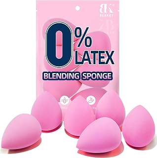 BEAKEY Super Soft Latex-Free Makeup Sponge Set of 6 - Pink Blenders for Flawless Foundation, Cream, Powder Blending