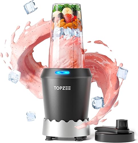 TOPZEE Licuadora personal para batidos, 1000 W, batido de una sola porción con tazas de viaje portátiles de 24 onzas, ideal para batidos de