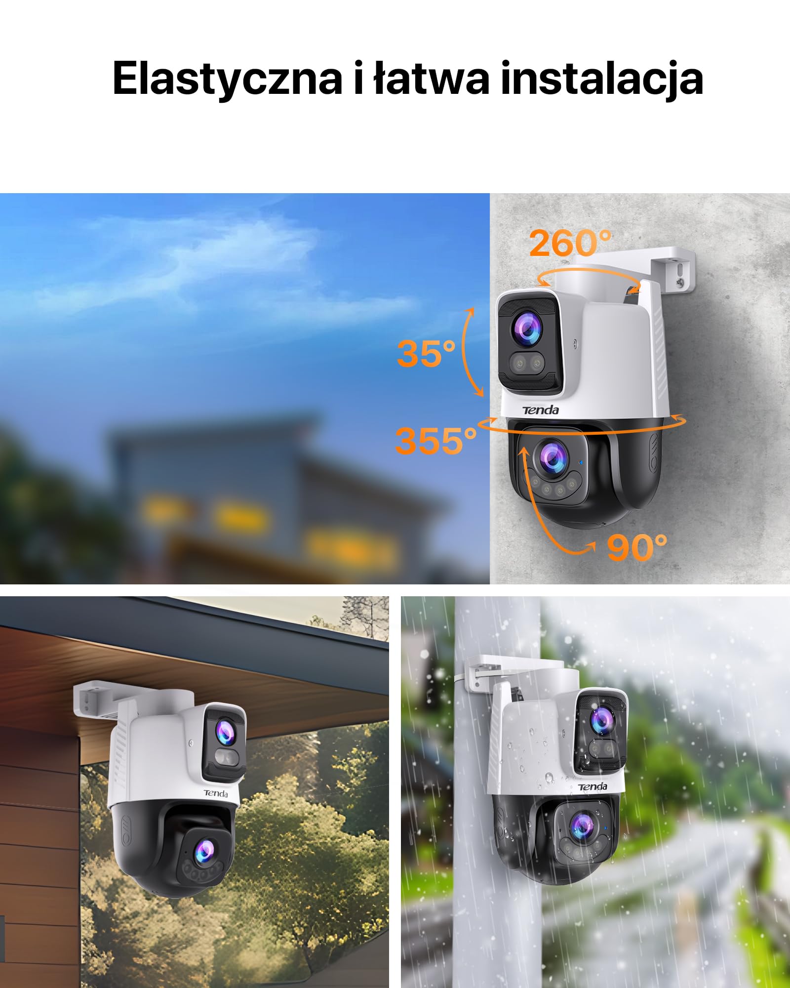 Tenda CH9 kamera do monitoringu zewnętrznego, 6 MP, podwójny obiektyw, zewnętrzna kamera monitorująca, IP66, bezpieczeństwa, automatyczne śledzenie, widoczność w nocy, 2 audio,