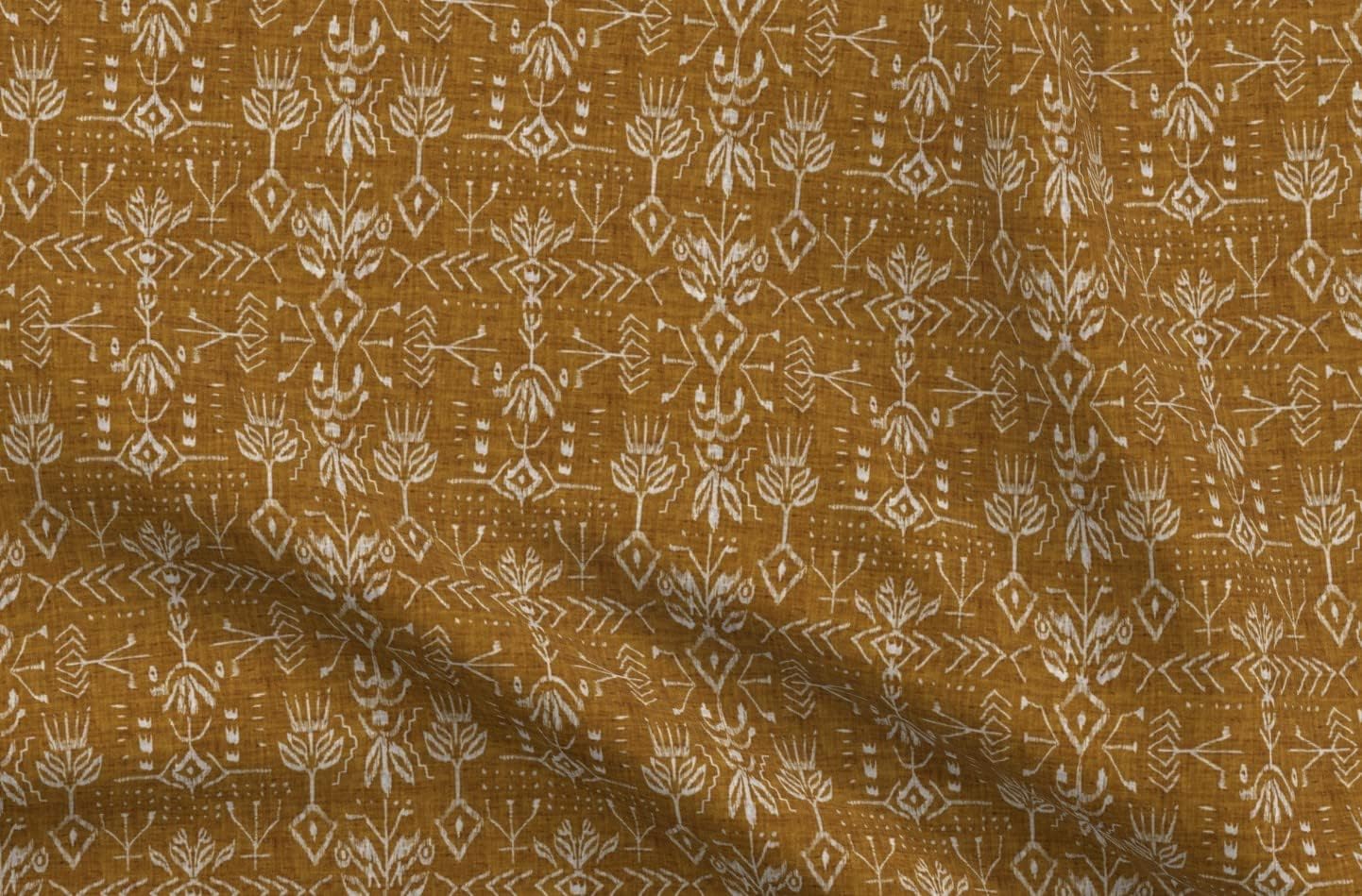 Spoonflower Fabric - Ikat Mustard Brown Gold Tan Tribal Mud Cloth Monochrome Boho Printed on Petal Signature Cotton Fabric Fat Quarter - Sewing Quilting Apparel Crafts Decor