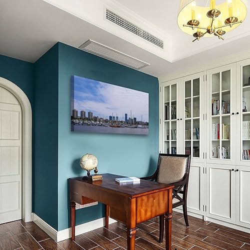 Miniatura 5 de Canvas Wall Art Print view Montevideo skyline from Buceo Port Pier Harbor crowed small Large Size Stretched & Framed Wall Painting Artwork Poster