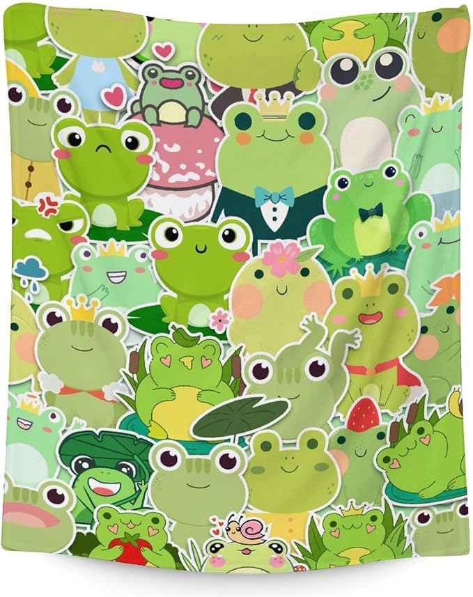 Frog Blanket Gifts - 40x50 Inches Cute Throw for Girls & Boys - Colorful Soft Fuzzy Blankets for Bed, Couch & Living Room