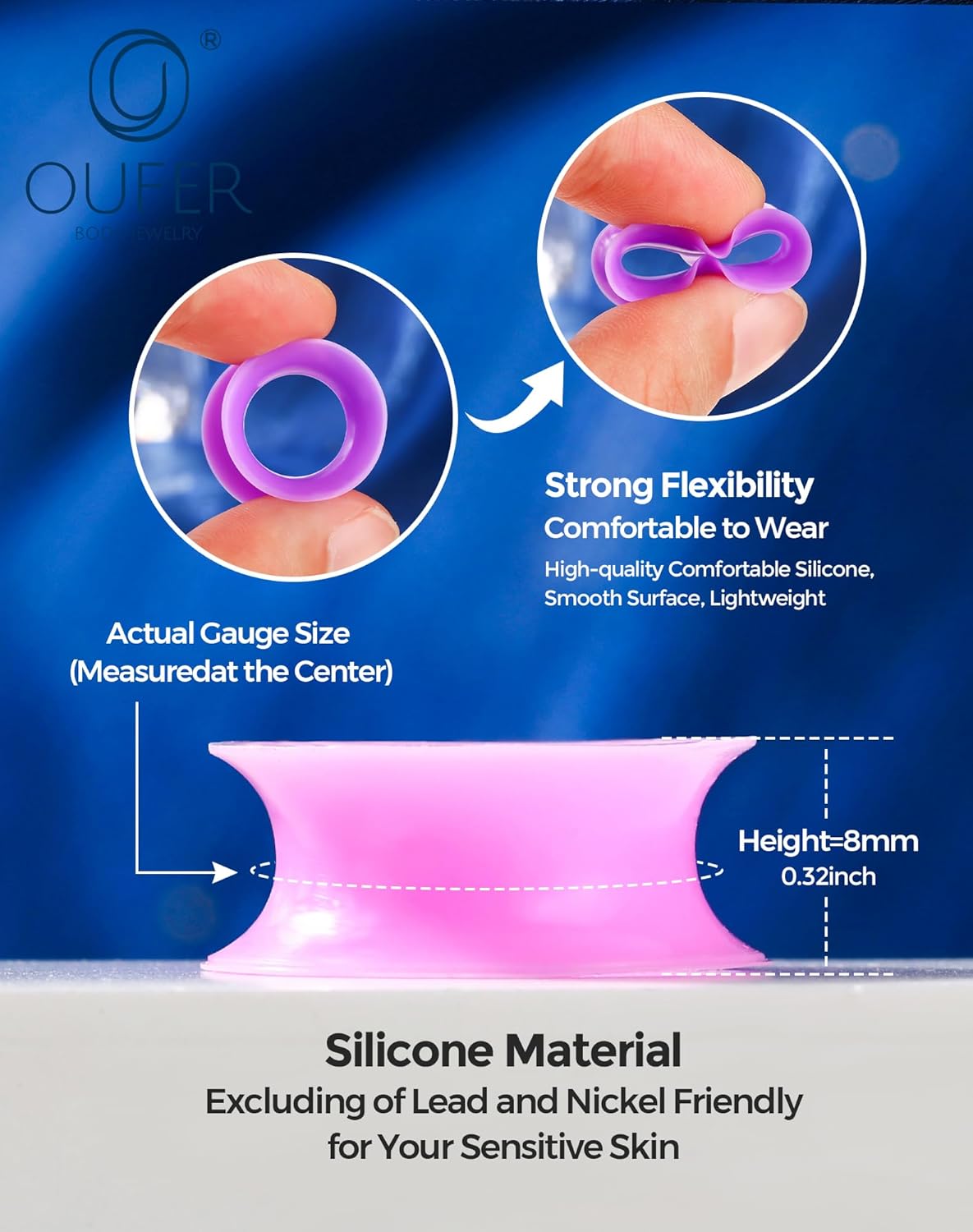 OUFER 12PCS Silicone Tunnels, Double Flared Gauges for Ears, Flexible Ear Tunnels Plugs, Stretchers Expander Flesh Ear Piercing Jewelry for Women Men-0g-9/16'' - Image 5