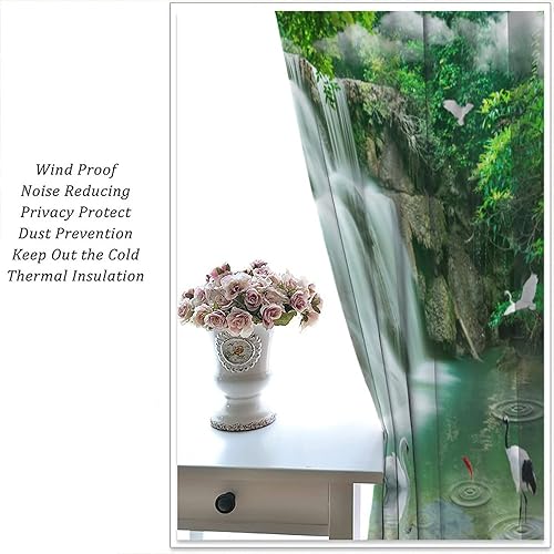 Miniatura 5 de Cortina con diseño de cascada, estilo japonés, cascada, montaña, nube, barco, flores, escenas de ensueño, decoración del hogar, ventana, con