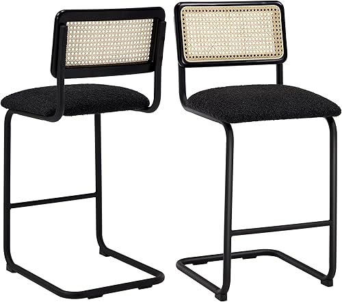 ONEVOG Taburetes de mostrador con respaldo de ratán natural, taburetes de bar de 26 pulgadas, juego de 2, asientos de encimera de cocina de isla,