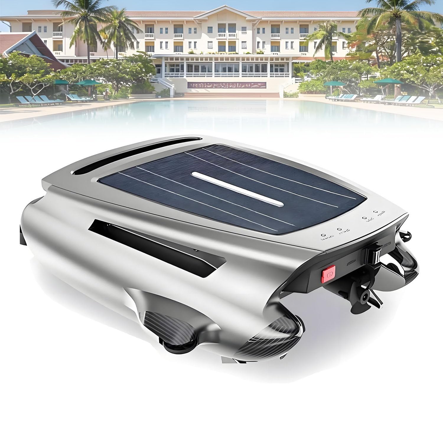 AiODiO Solar Pool Skimmer Robot ，5200mAh-Automatic Robotic Pool Surfac Cleaner ，App Control,20H Run Time,450μm Filter-200m² Coverage for Pools & Spas
